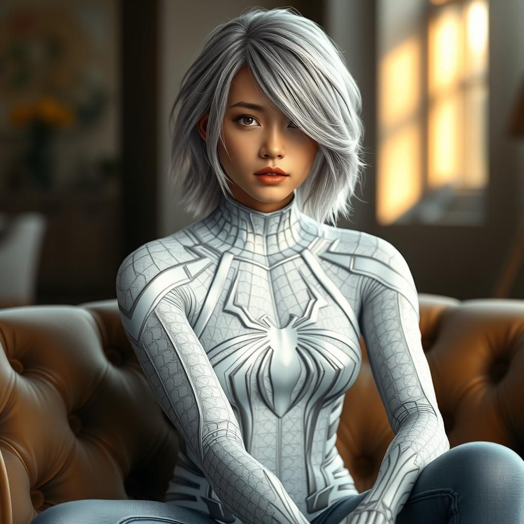 Heroine in White Spider-Man Costume: 8K Marvel Style