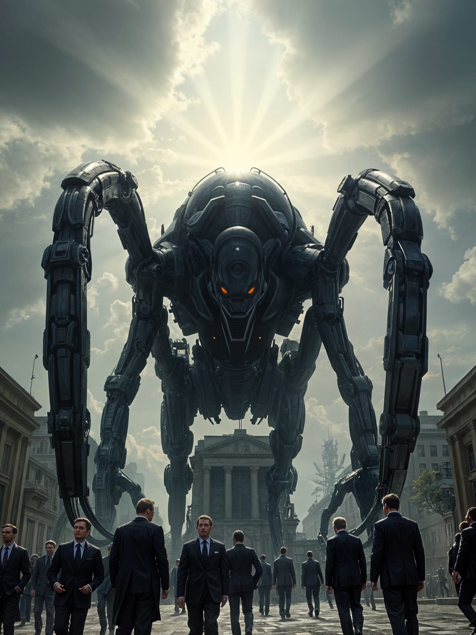 Giant Alien Robot Silhouette Over City