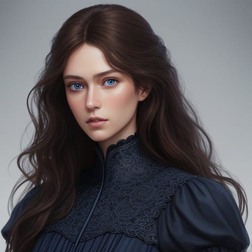 Fashion Portrait of Woman in Navy Dress