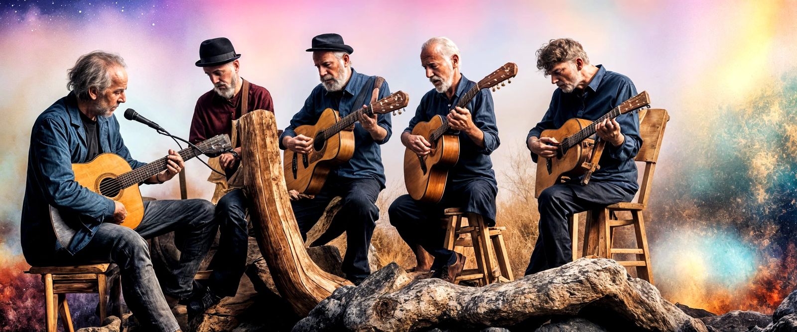 Dreamy Celestial Folk Singers in Abstract Style