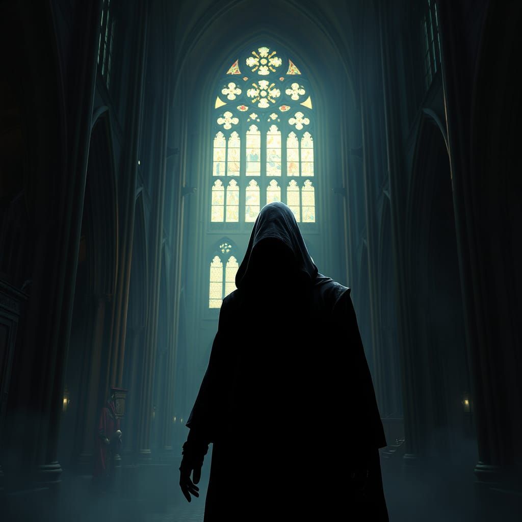 Gothic Figure in a Haunted Cathedral, in Dark Fantasy Style