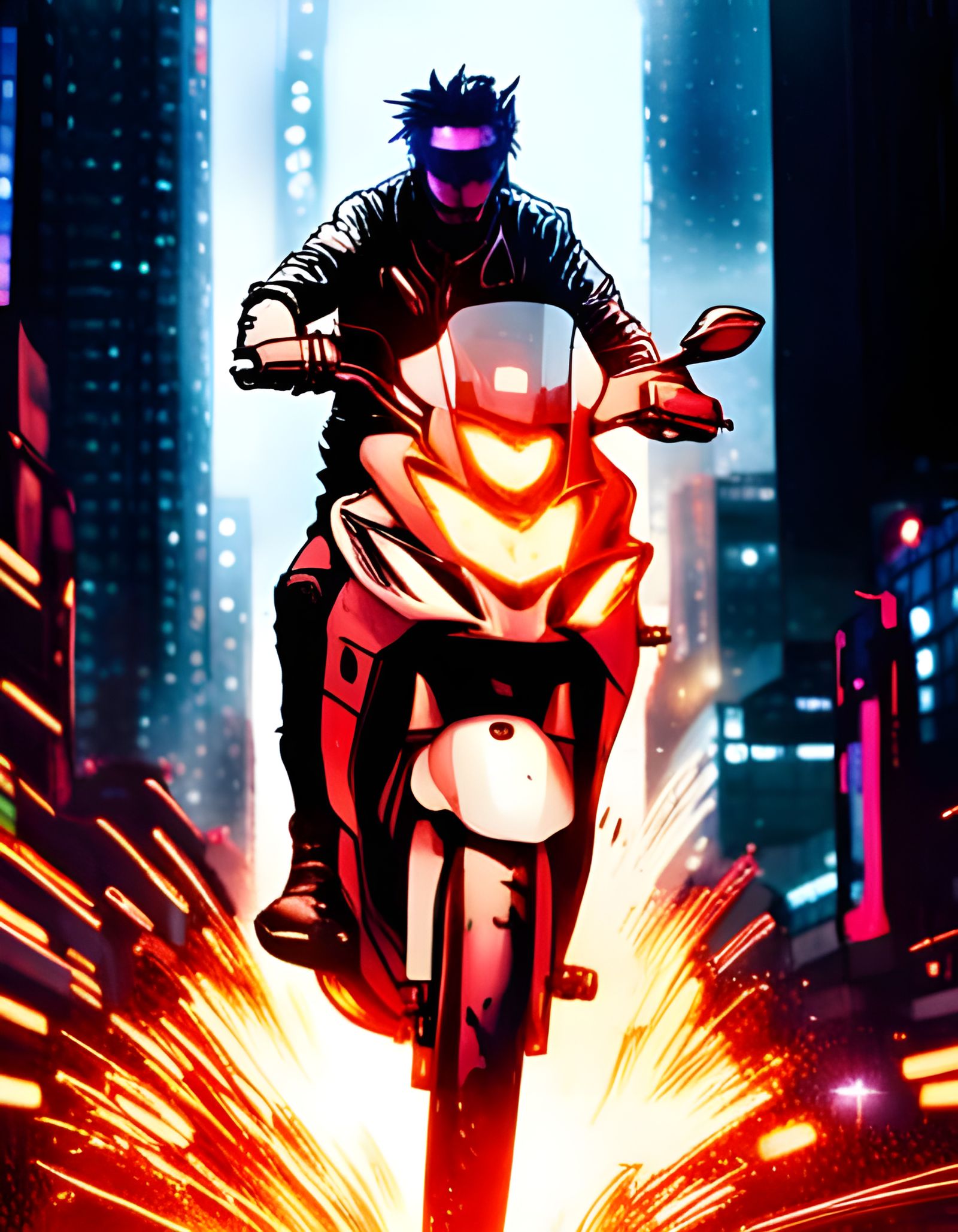 Cyberpunk Biker in Burning Neo-Tokyo