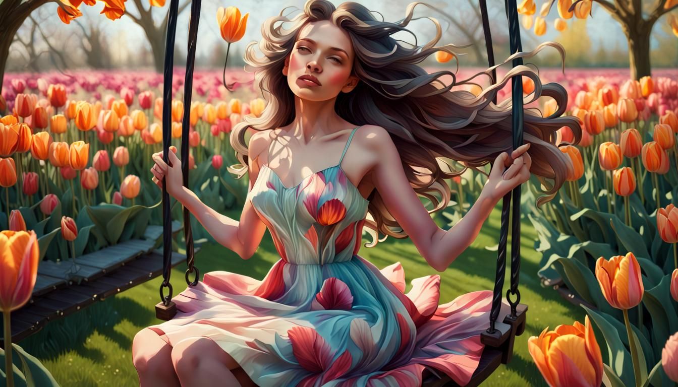 Woman in Tulip Dress: An Art Nouveau Portrait