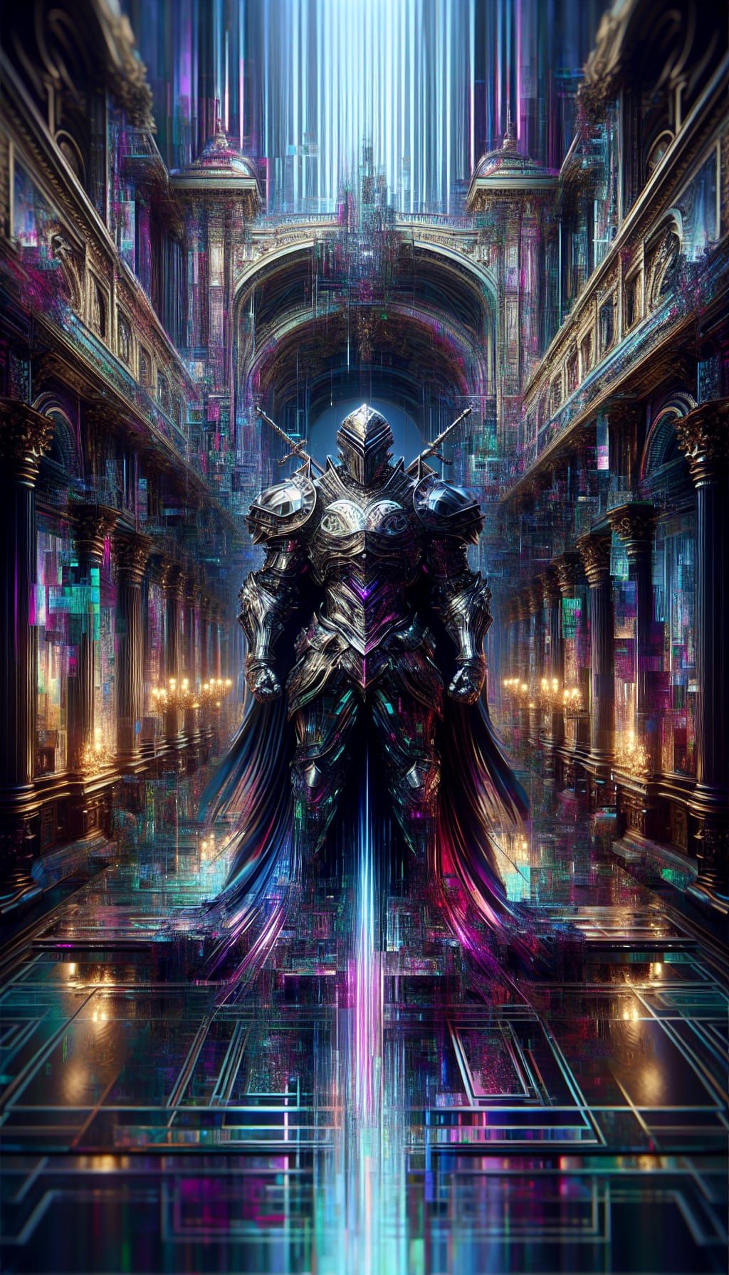 Cyber-Knight Infused with Glitching Beryl Pearl in Baroque U...