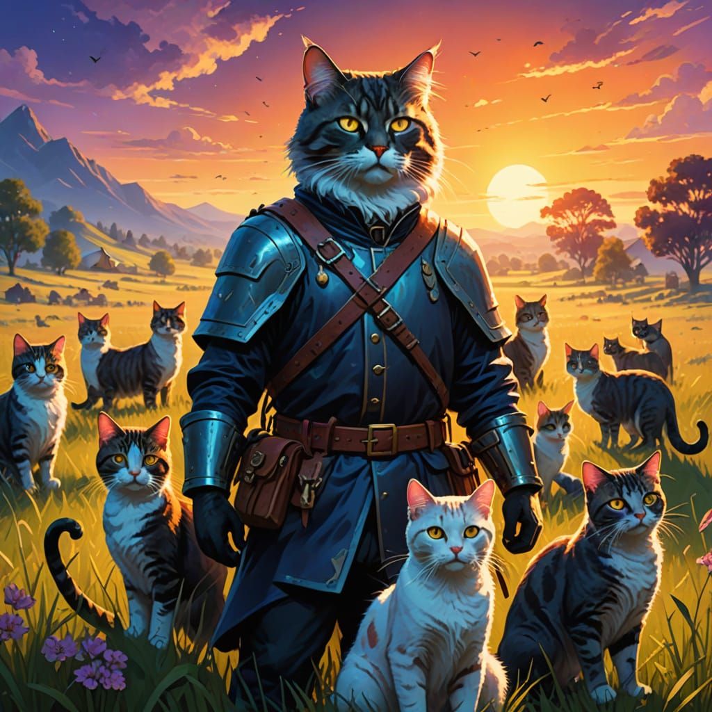 Regal Cat Herder in a Vibrant Digital Illustration