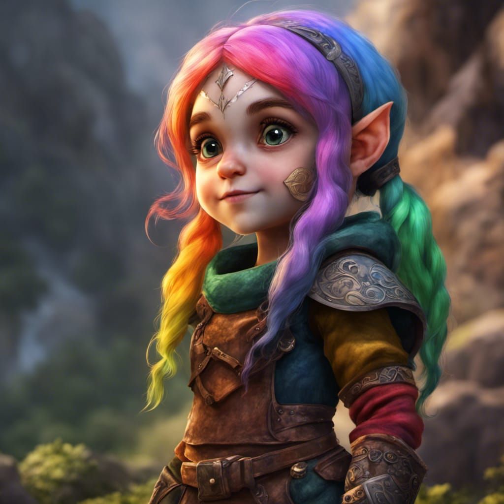Rainbow Haired Female Halfling Portrait