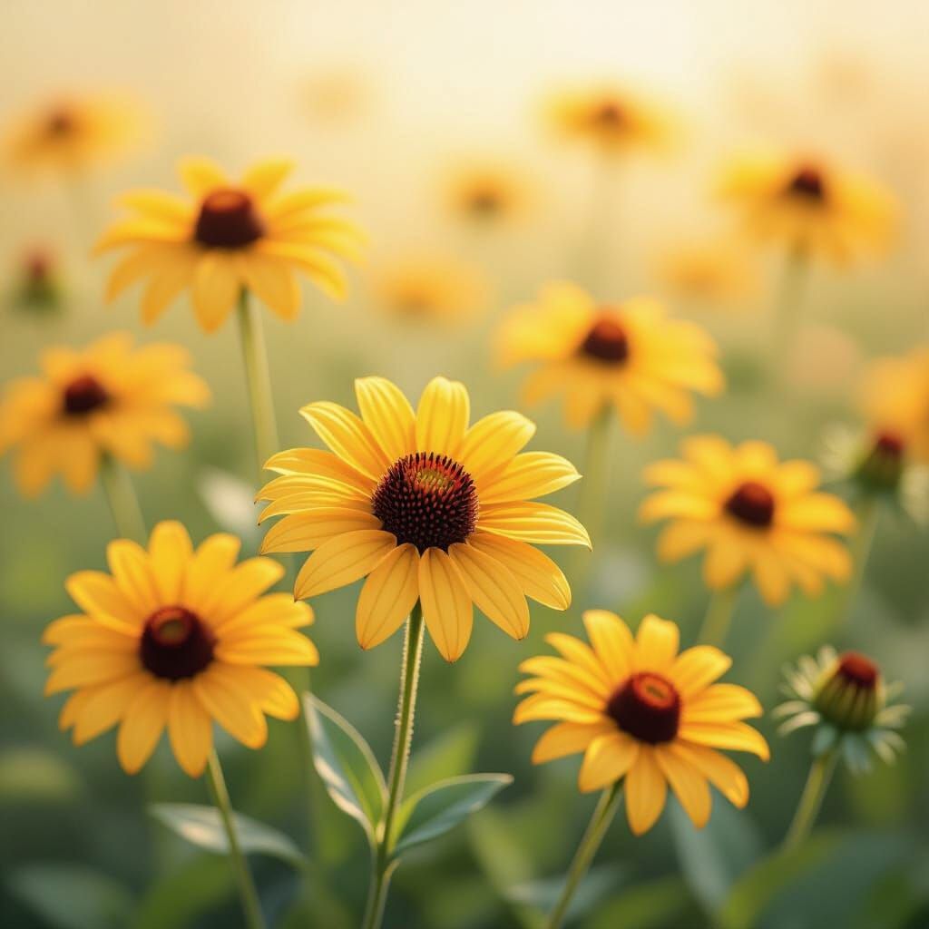 Golden Black-Eyed Susans in Romantic Watercolor Garden