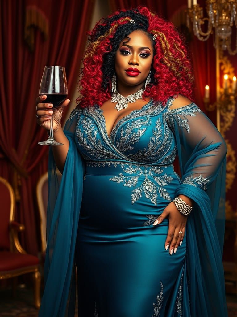 Elegant Plus-Size Woman in Lavish Evening Attire