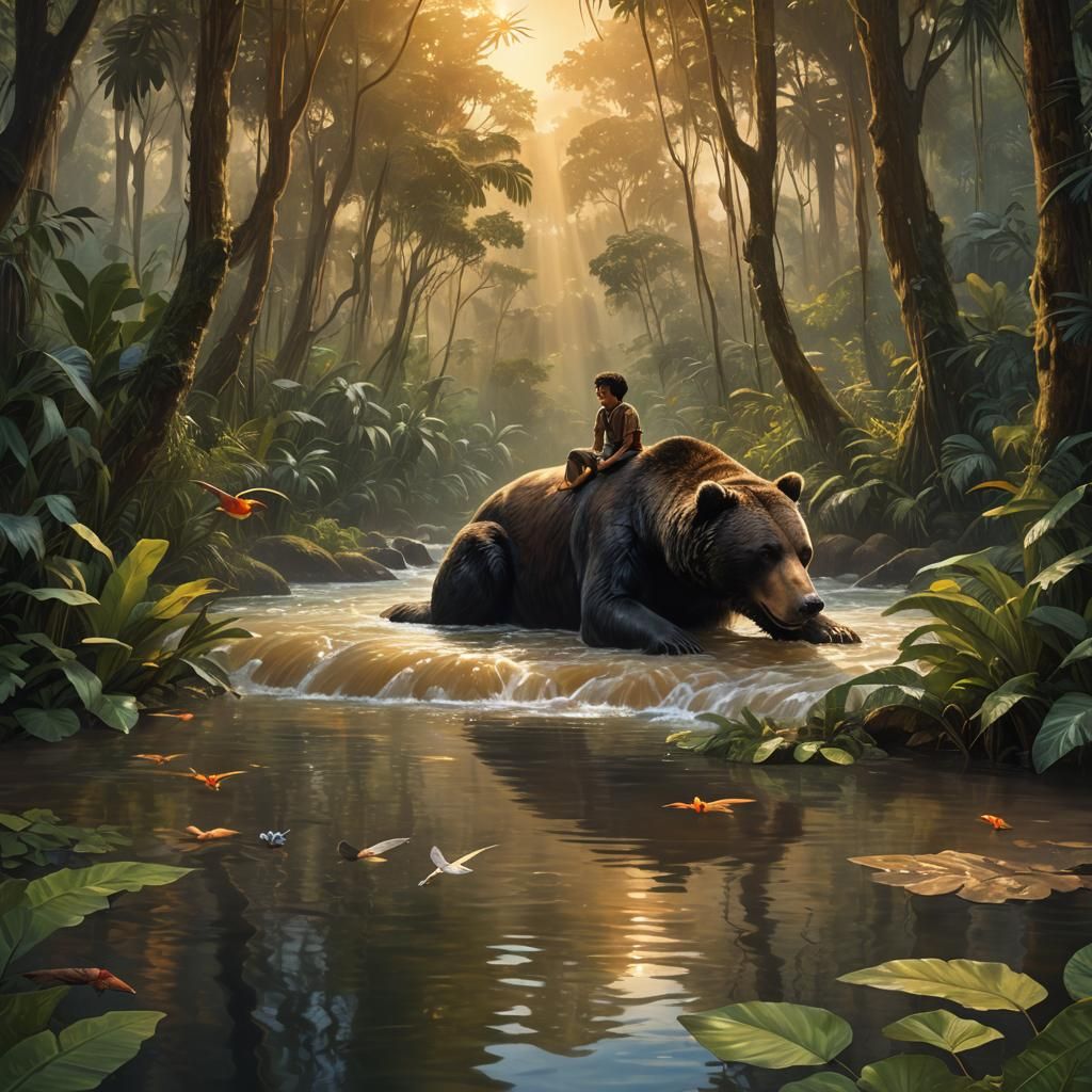 Boy and Bear Float Down Jungle River