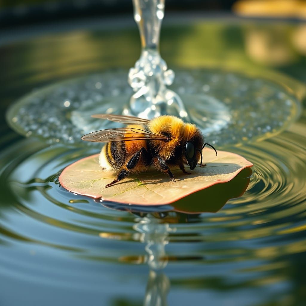 Bumblebee's Peaceful Nap in Dreamy Fountain