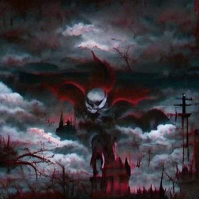 black grey clouds dark post-apocalyptical red moon evil angel castle phonkwhite dark phonk devil night