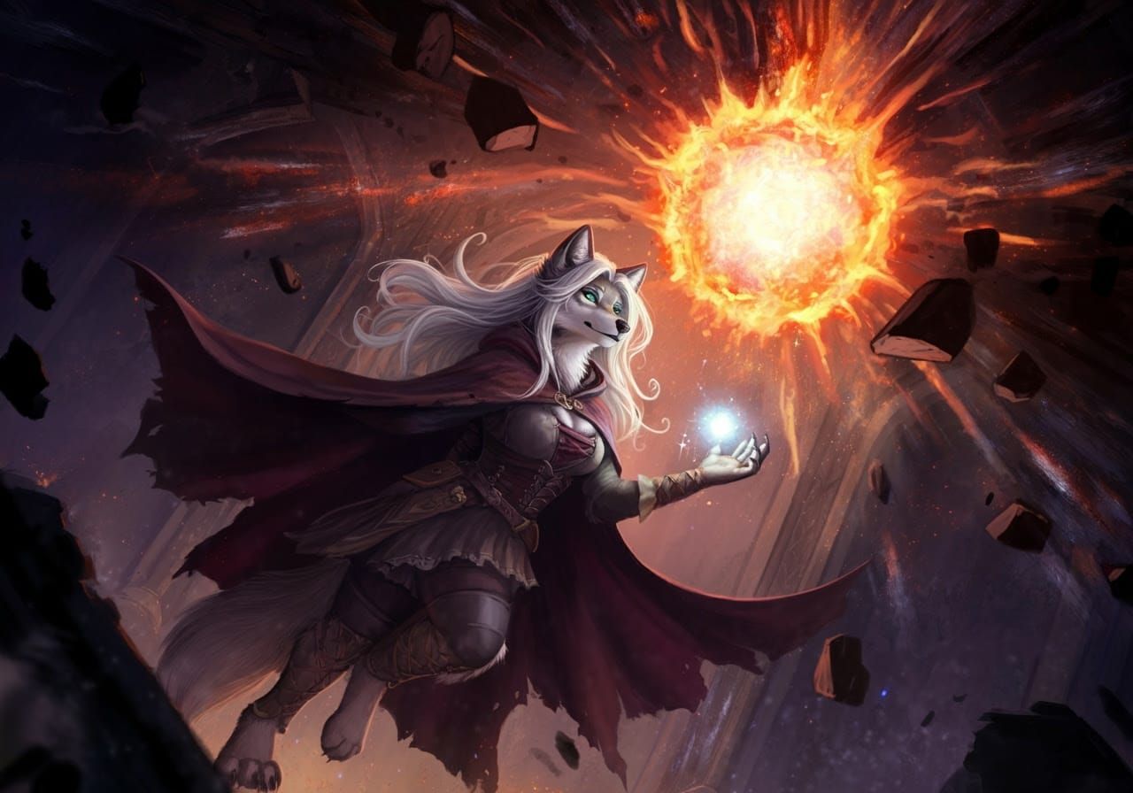 Wolf Sorceress Unleashes Magic: Hyperrealistic Dark Fantasy