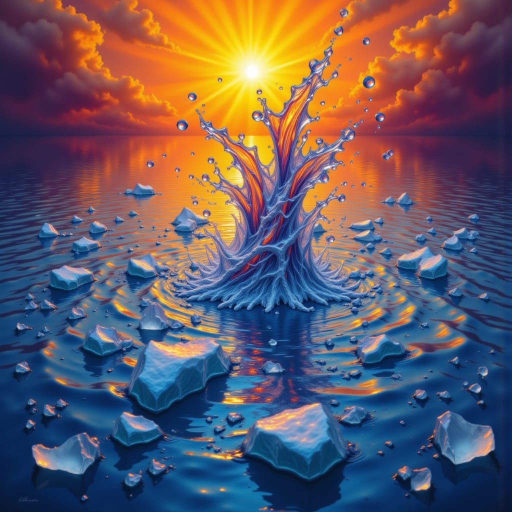 Surreal Figure of Water in Sun and Moon Lightbeams