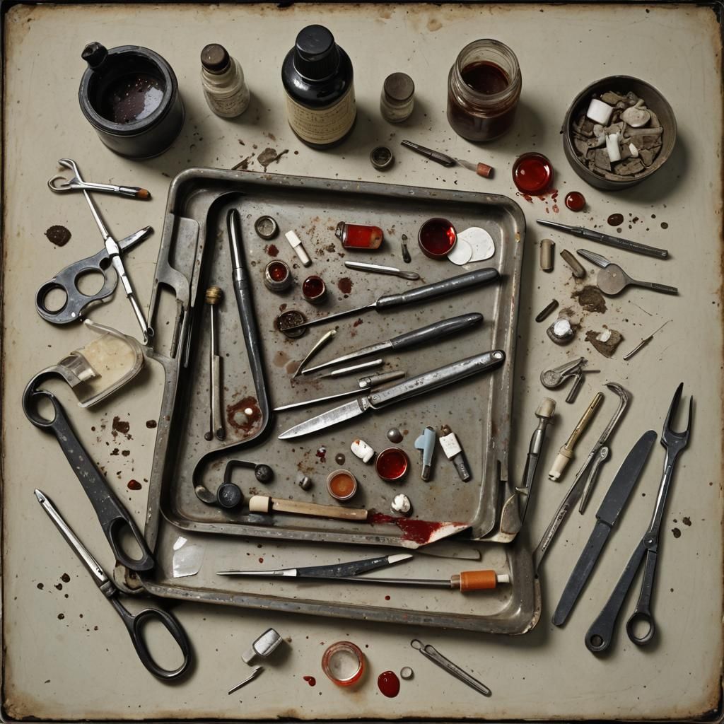 Disturbing Medical Tray Still Life in Dark Surrealism