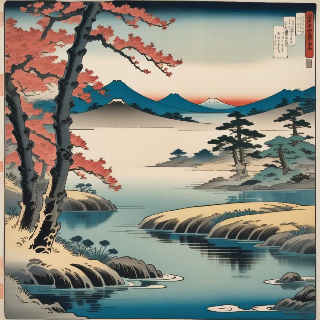 Enchanted Lagoon: A Ukiyo-e Woodblock Print