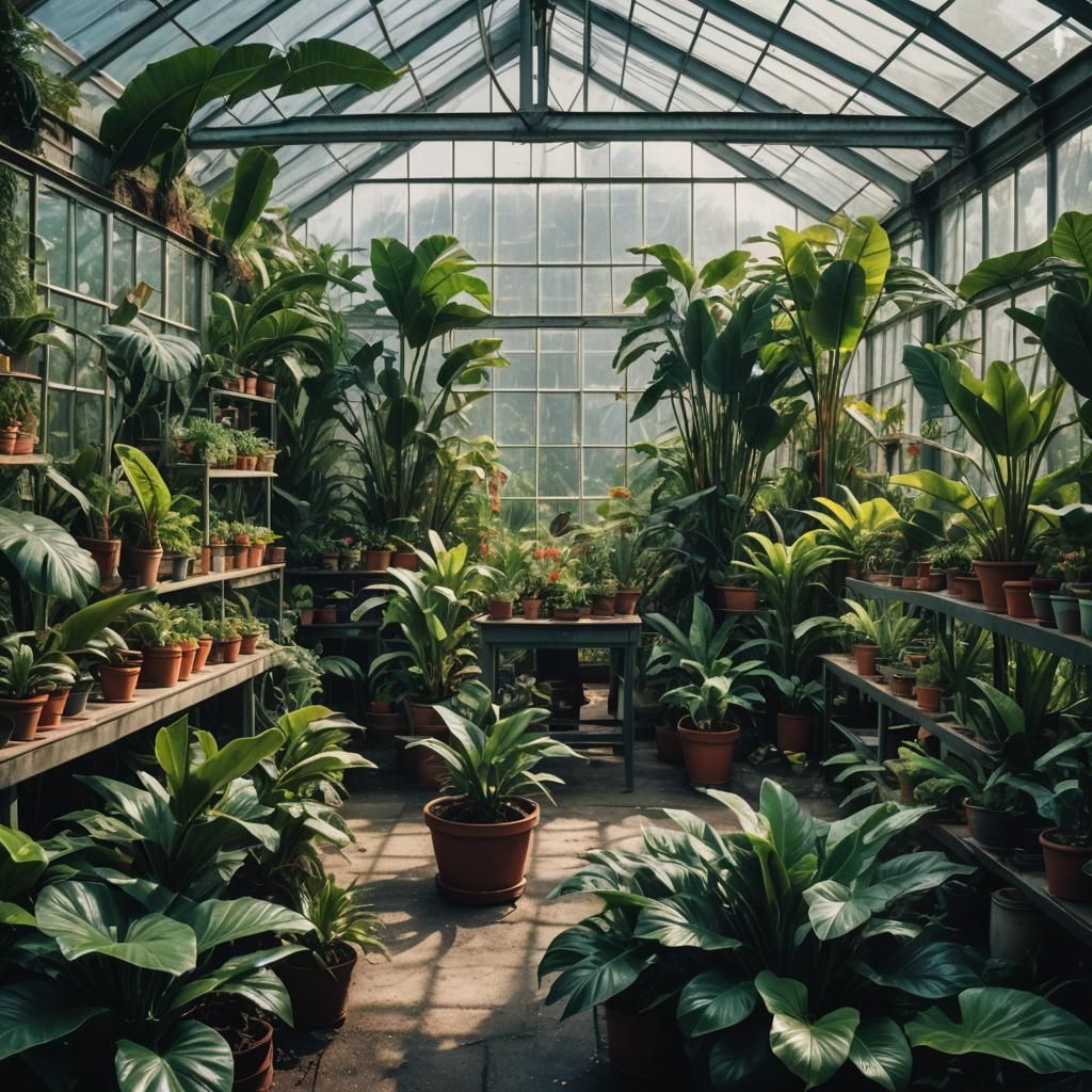 Lush Tropical Greenhouse Interior in Cinematic Style