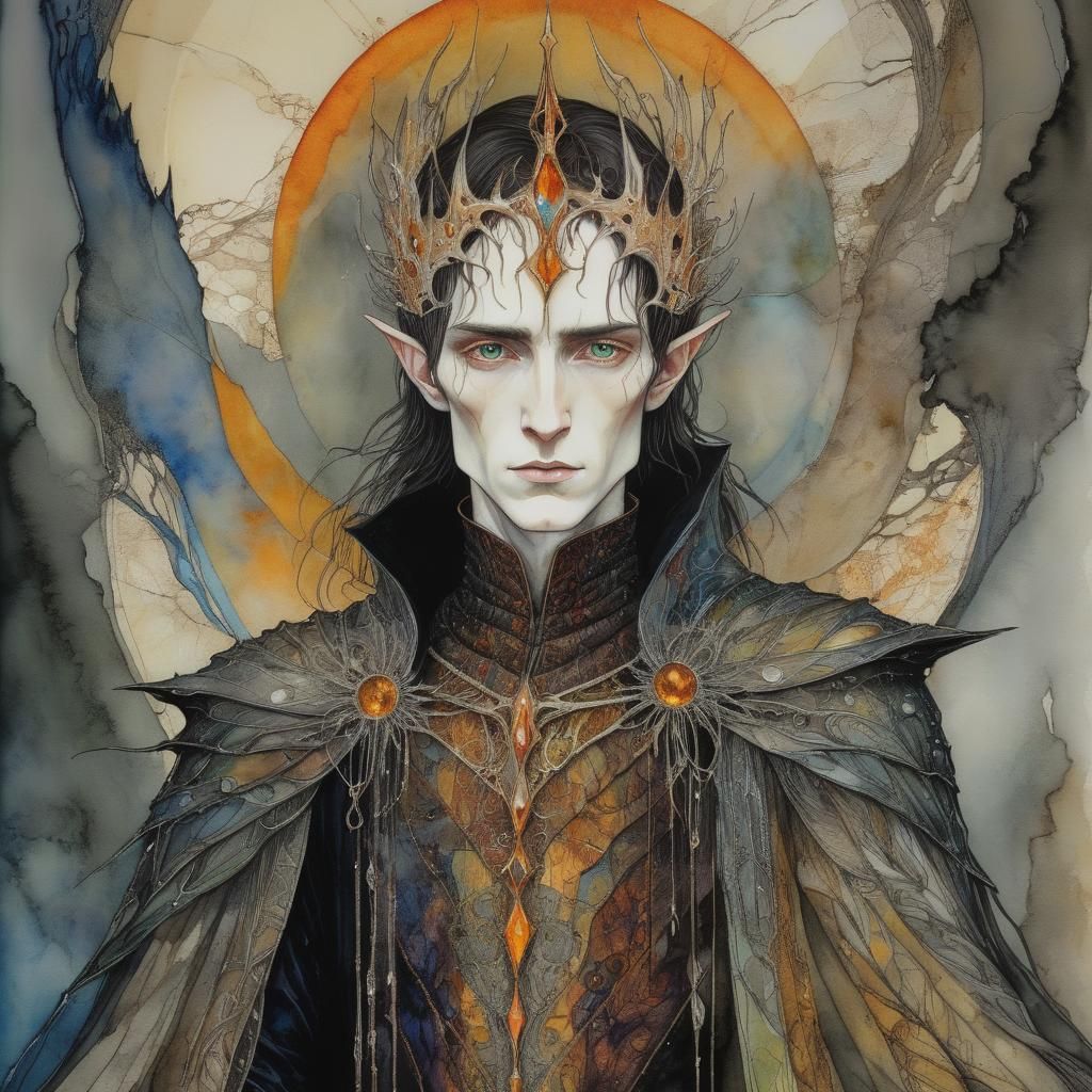 Sauron Portrait in Lothlórien in Alcohol Ink Style