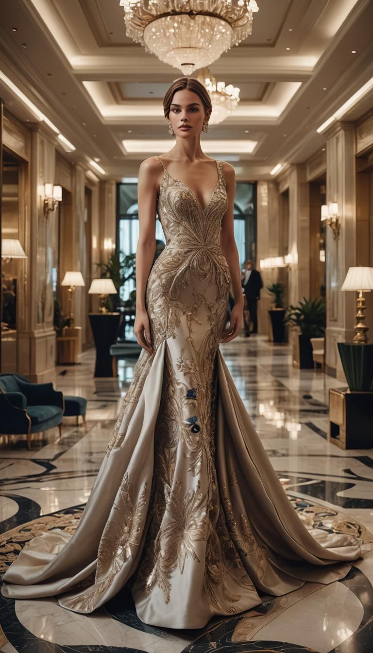 Luxurious Gown in Lavish Hotel: Haute Couture Portrait