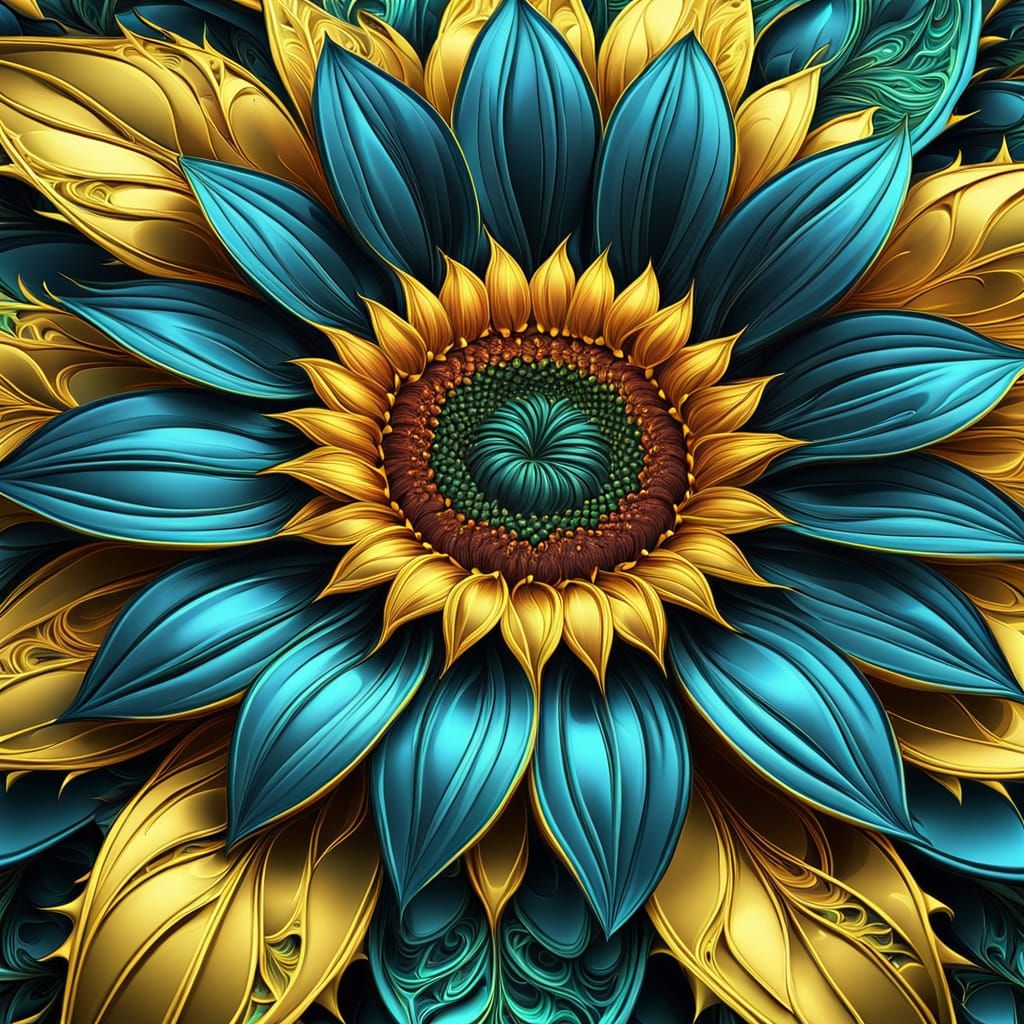 Vibrant Fractal Sunflower in Geometric Kaleidoscope Style