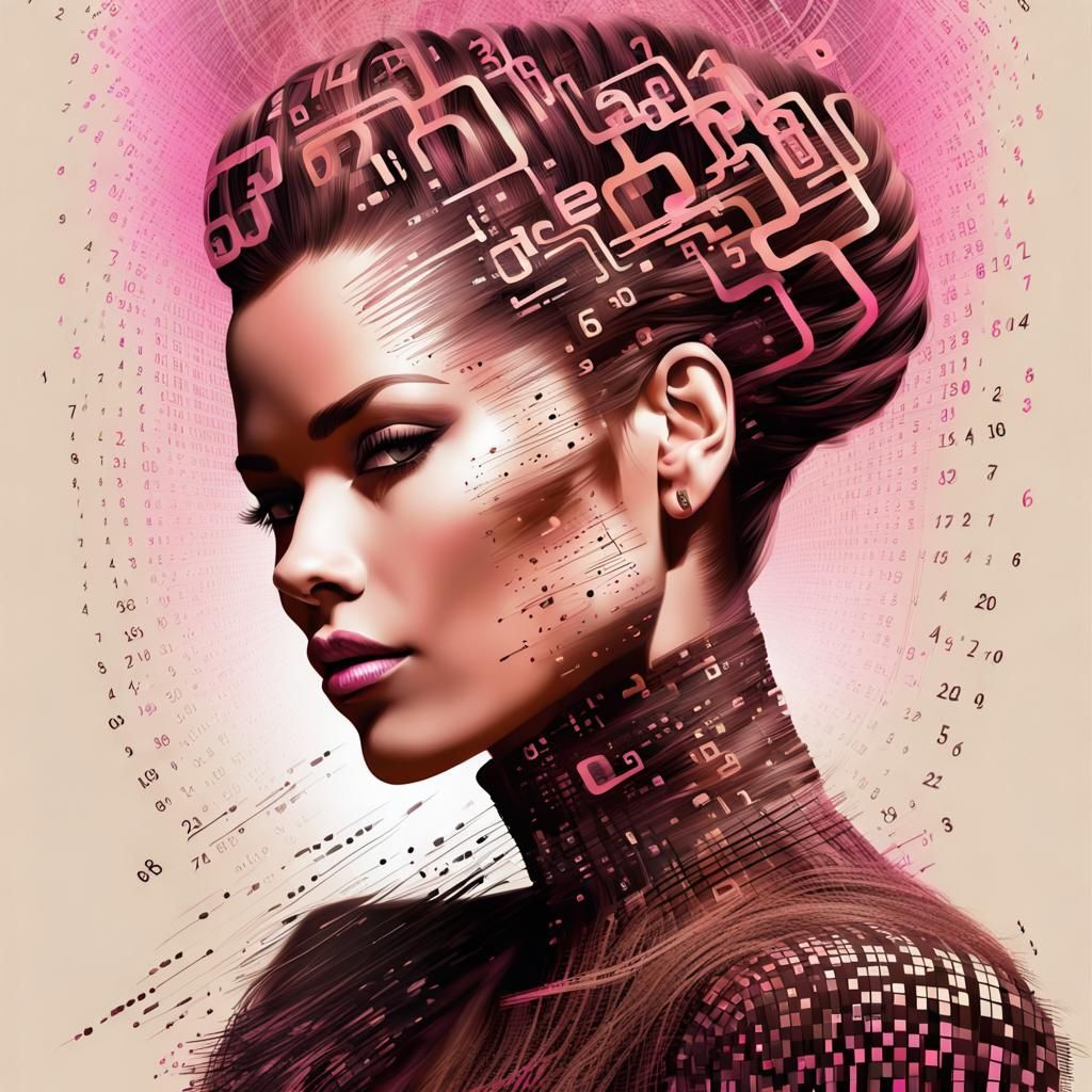 Digital Punk Portrait of a Lady with Numeric Hair