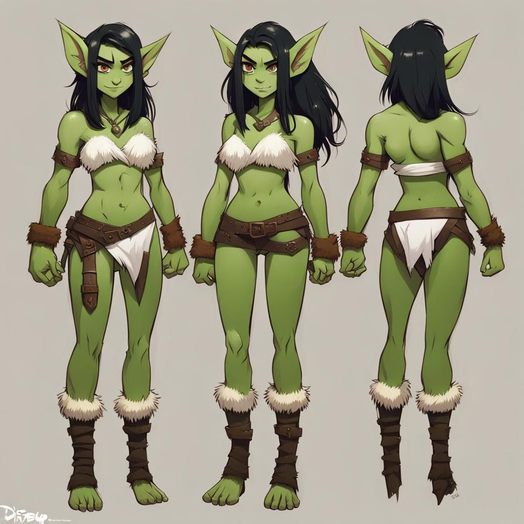 Cute Green Goblin Barbarian in Anime Style