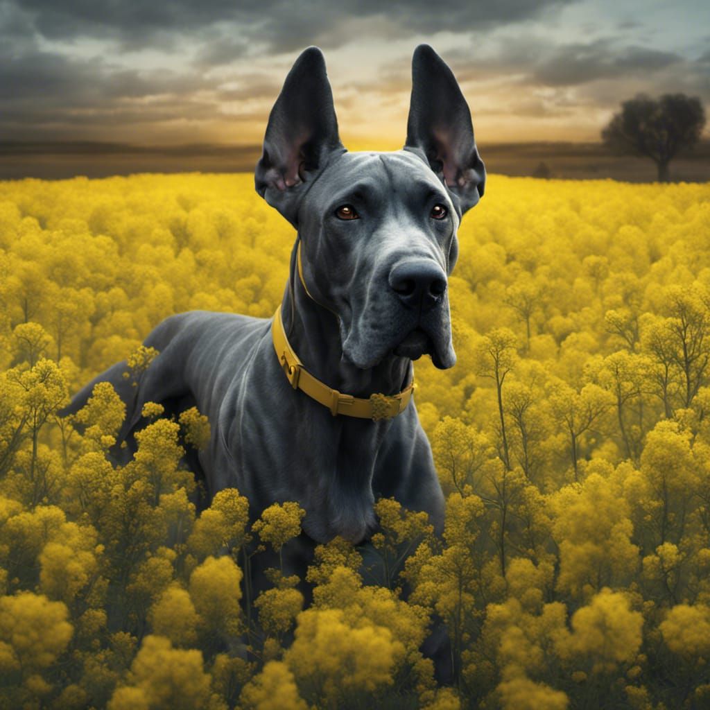 Great Dane in Canola Field Concept Art