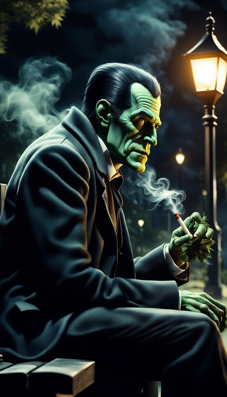 Frankenstein and Dracula Smoke Spliff in Park