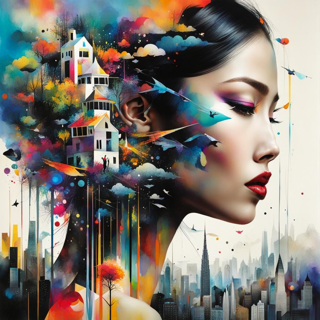 Stylized Landscape Illustration in Folk Art Style