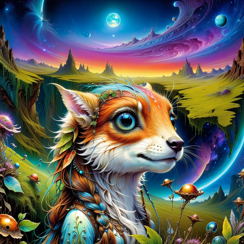 Cute Creature on Strange Planet in Surreal Style