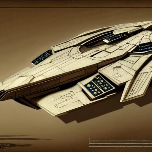 Ebon Hawk Starship Blueprint in Da Vinci Style