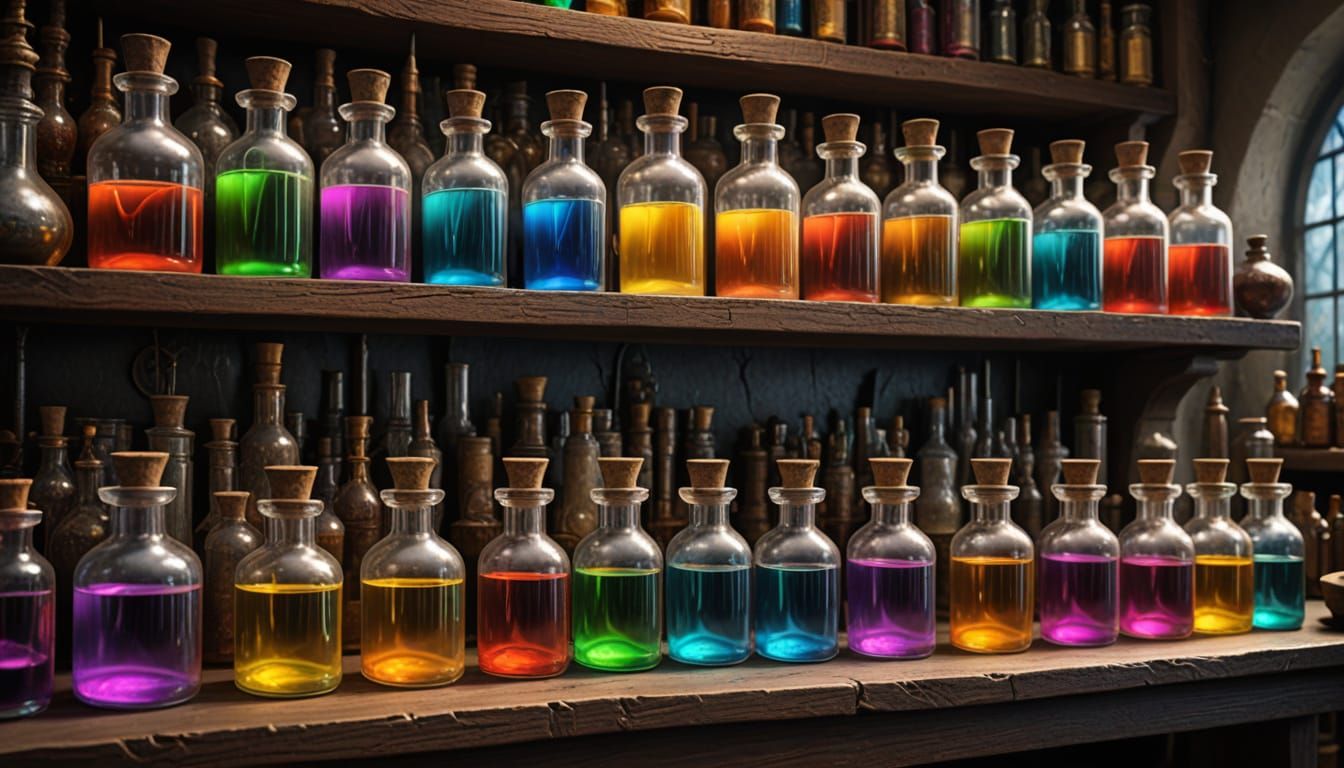 Magical Potions Shelf in Wizard's Lab, Heroic Fantasy