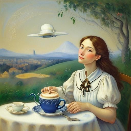 Mouse and Latte Art in Expressionist Style