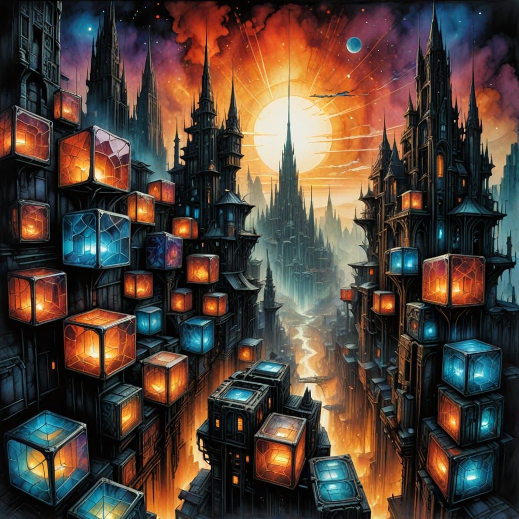 Surreal Cityscape in Retro-Future Aesthetic