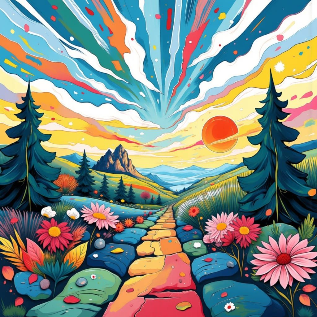 <lora:Landspace:1.0>  <lora:Folk Boho:1.0> <lora:Expressive:1.0> <lora:Dynamic:1.0>