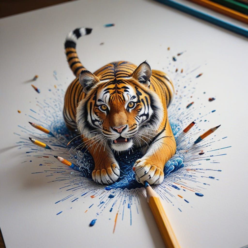 Realistic Tigers Emerge From Pencil Tip on Paper