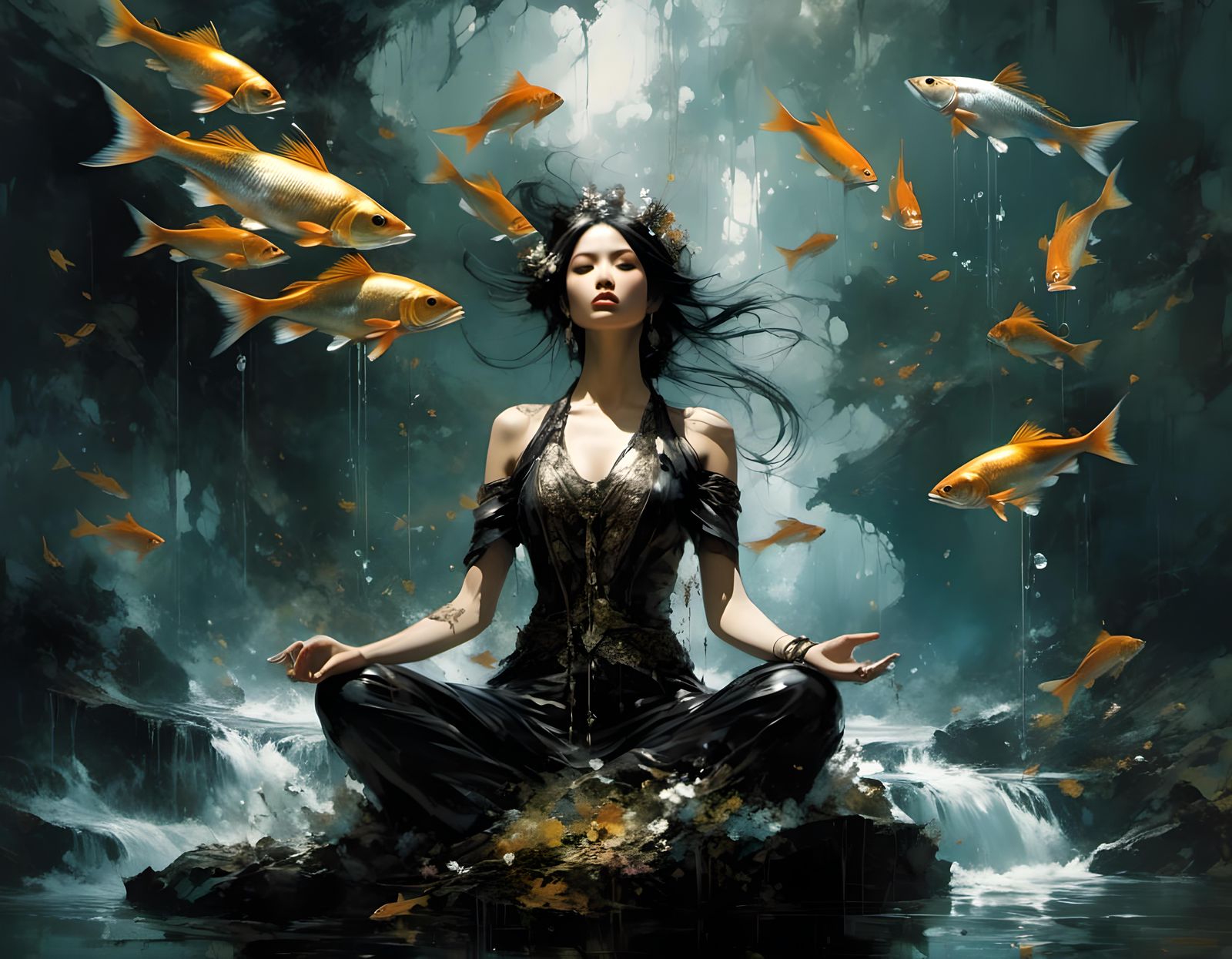 Serene River Goddess in a Photorealistic Fantasy