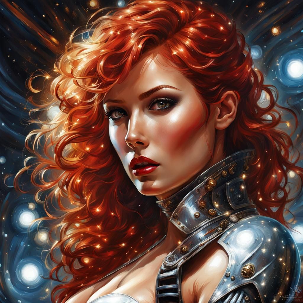 Beautiful Spanish Woman in Latex, Oil Painting Style