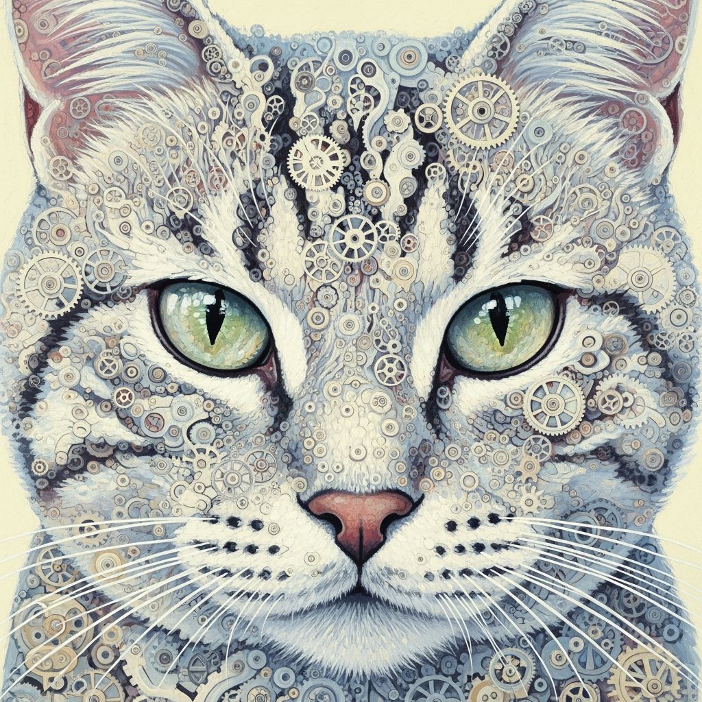 Cat Portrait With Gears Double Exposure