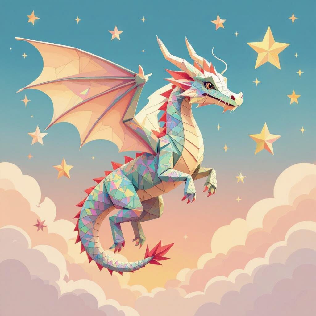 Origami Dragon Soaring Through Starry Sky