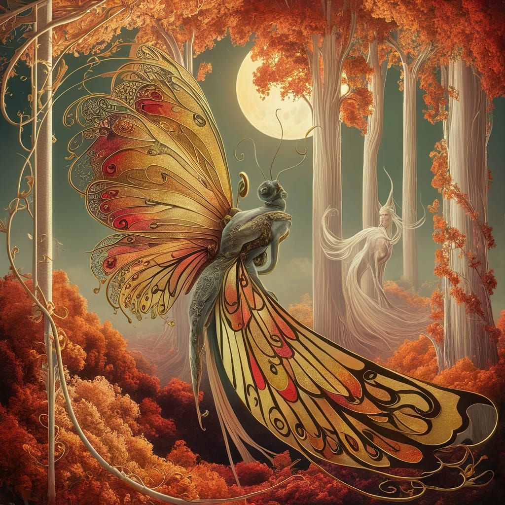 Art Nouveau Butterfly Amidst Autumnal Splendor