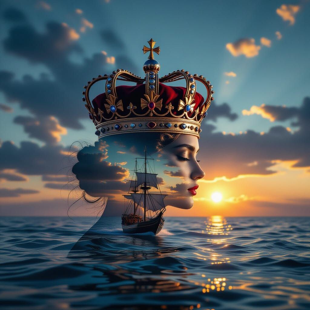 Majestic Crown Over Ocean Voyage in Romantic Style