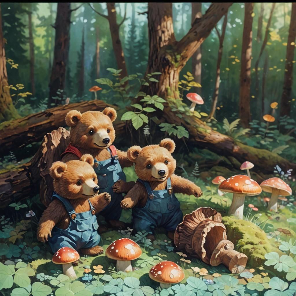 Whimsical Bears in a Candy-Colored Forest