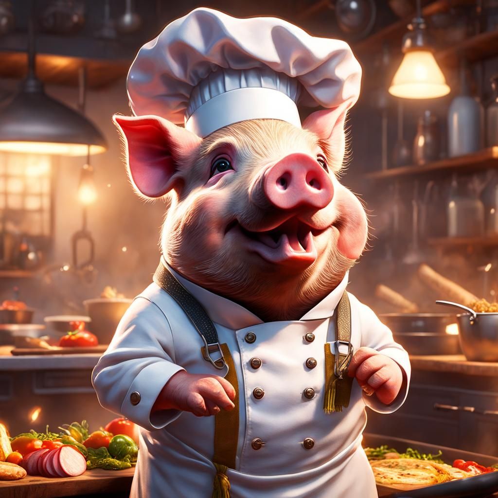 Pig Chef in Psychedelic Concept Art Style