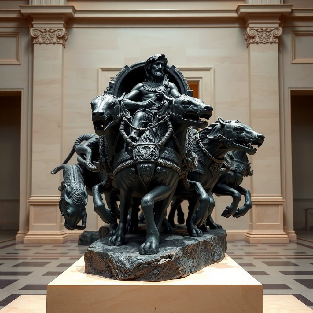 Rodin-Inspired Black Stone Charioteer Sculpture