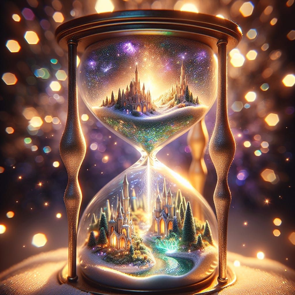 Hourglass with Magical Fantasy Landscape Inside
