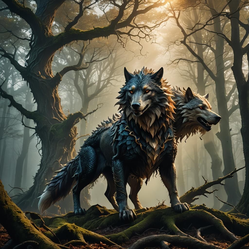 Mystical Dragon-Wolf Creature in German Forest