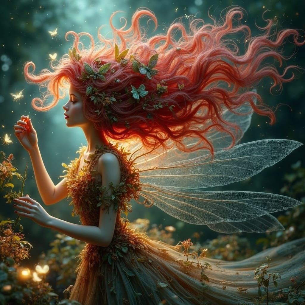 Ethereal Forest Nymph in Whimsical Surroundings with Glowing...