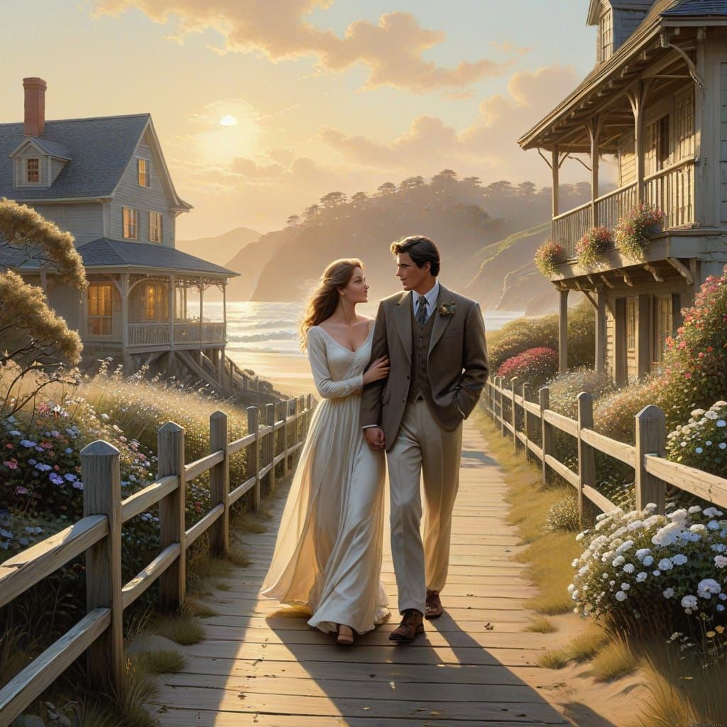 Romantic Seaside Stroll in Soft Focus