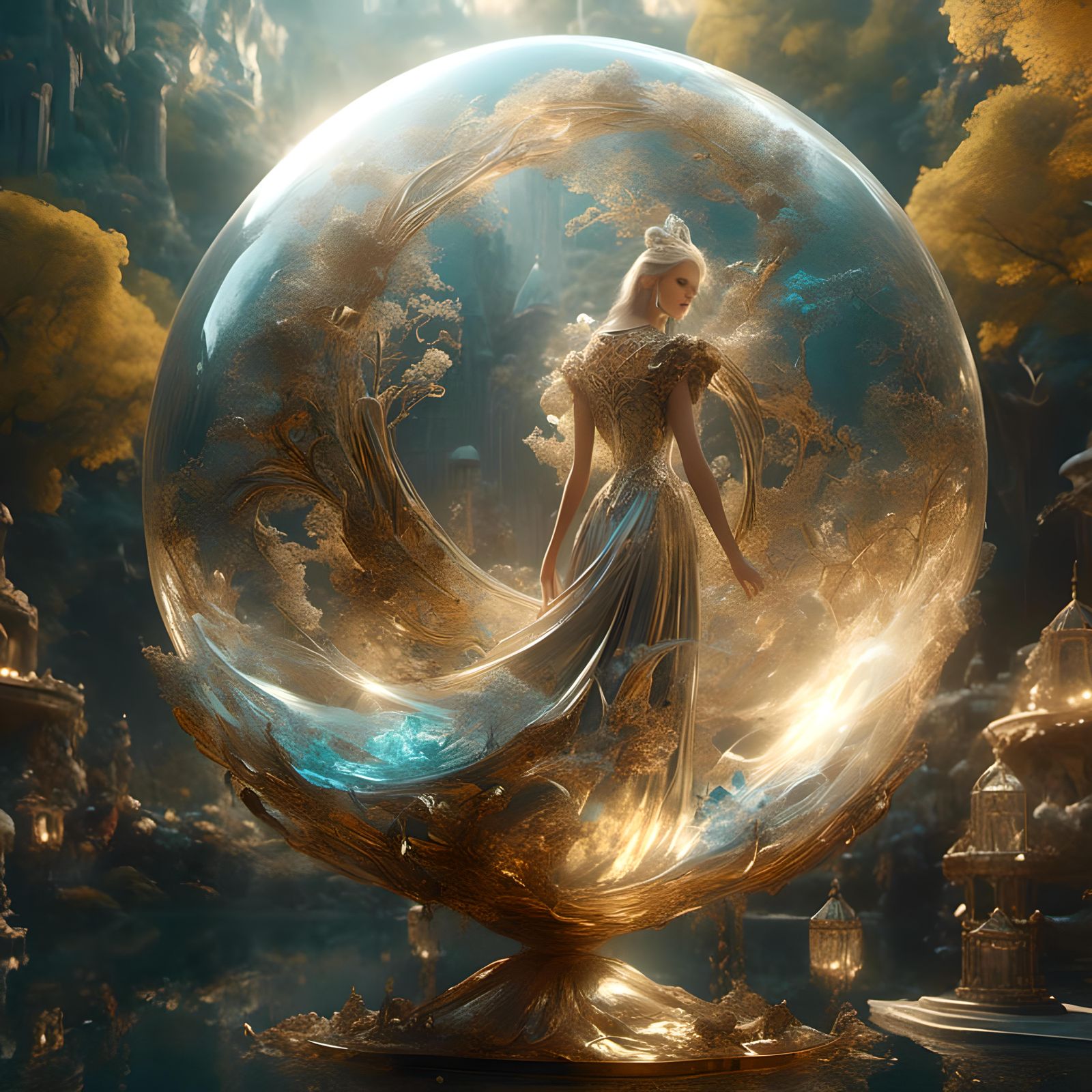 Woman Holding Magical World in Glass Sphere