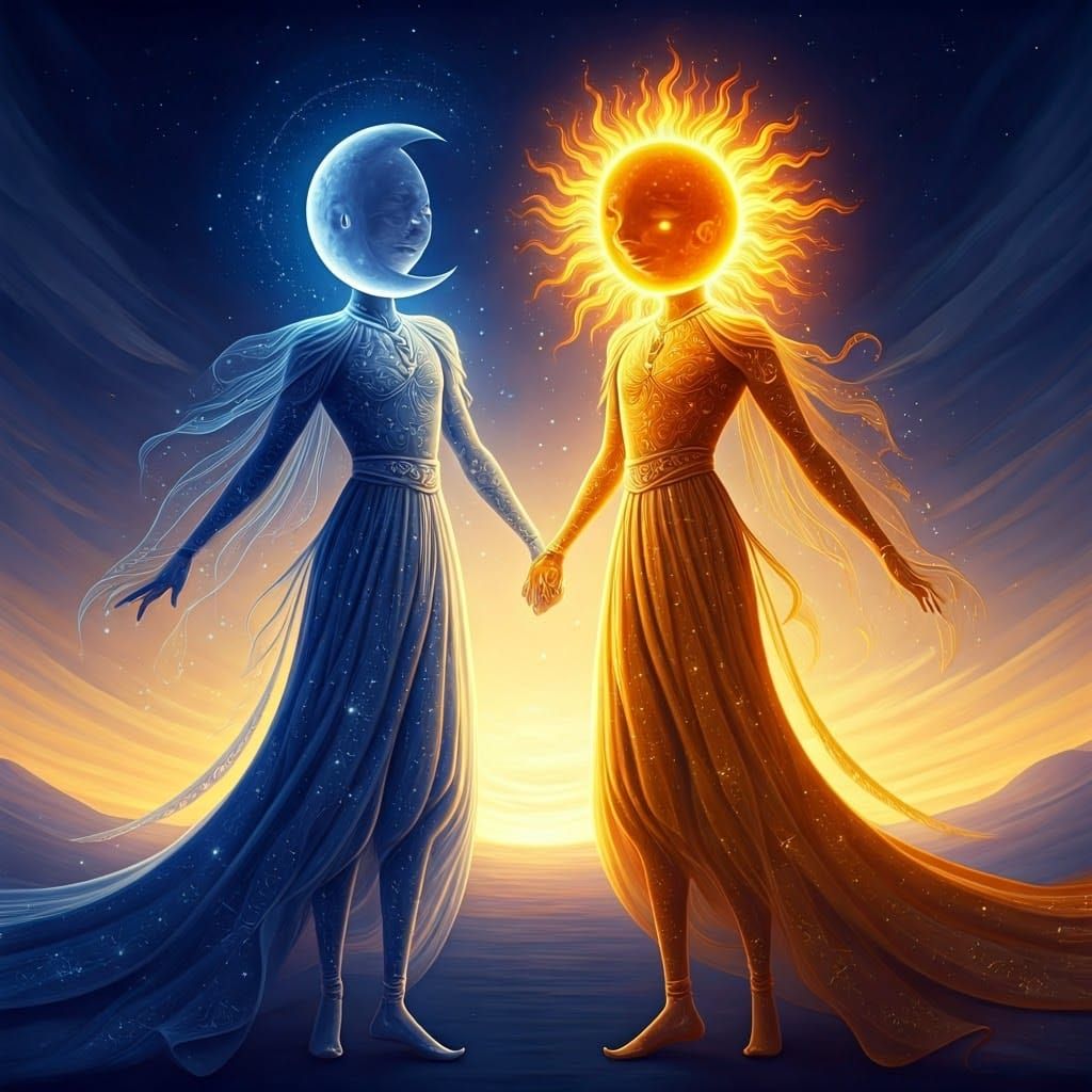 Celestial Moon and Sun Cosmic Ballet